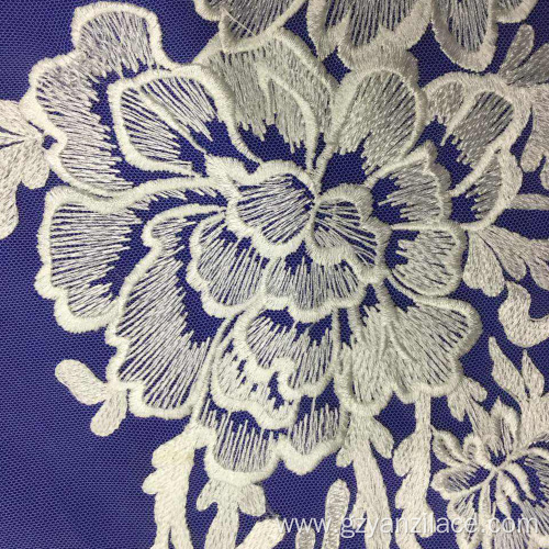 White Flower Embroidered Lace Fabric